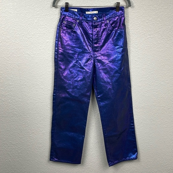 New Levis Shine Ribcage Straight Ankle Jeans Candy Coated Purple Iridescent 26 - Picture 5 of 17